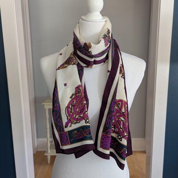 Vintage Celtic Renaissance Silk Scarf Knotwork Dragon Rectangle - Picture 1 of 7